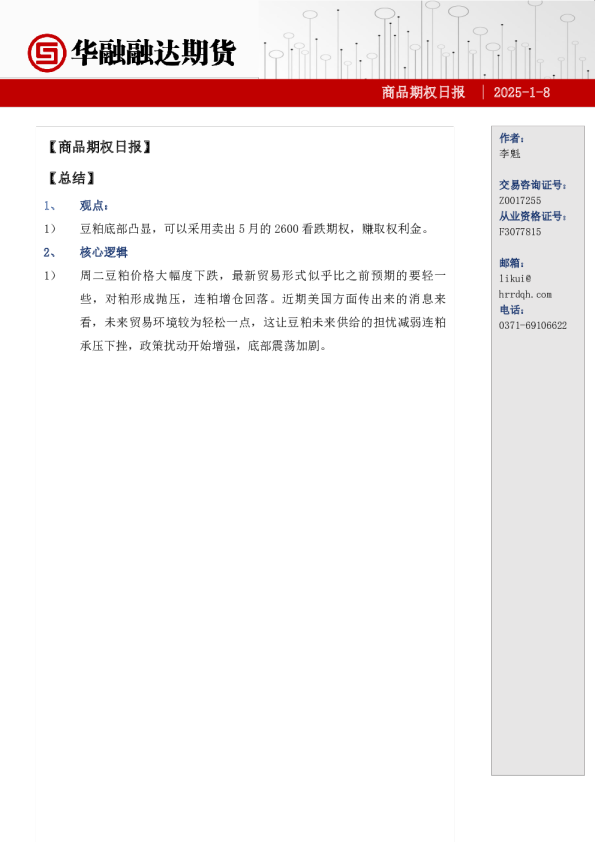 商品期权日报-期权市场分析