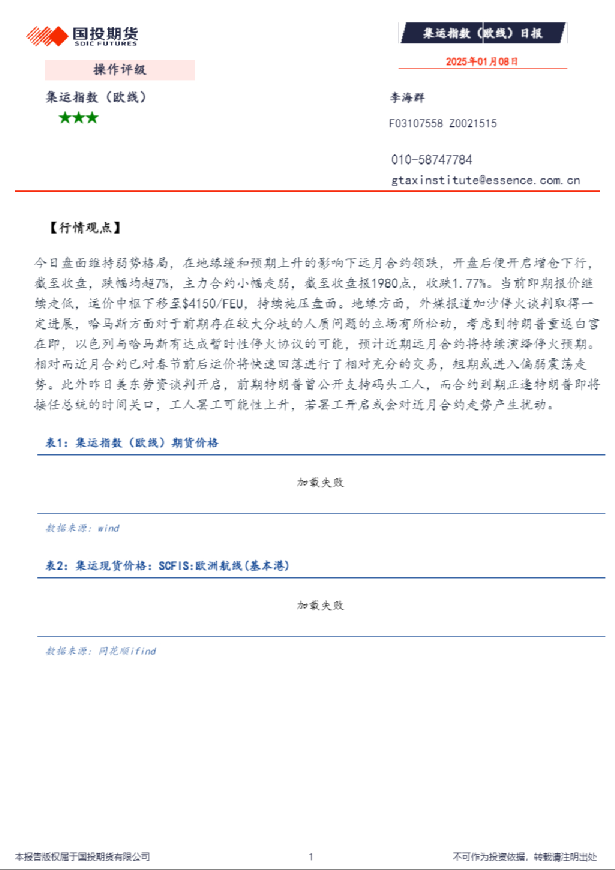 集运指数（欧线）日报