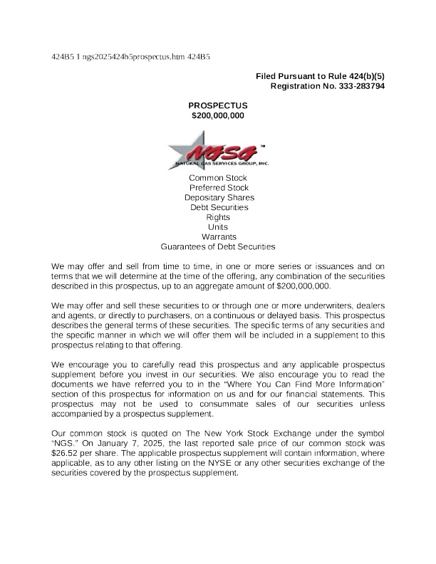 天然气服务集团美国公司招股意向书 (2025 - 01 - 08 版)