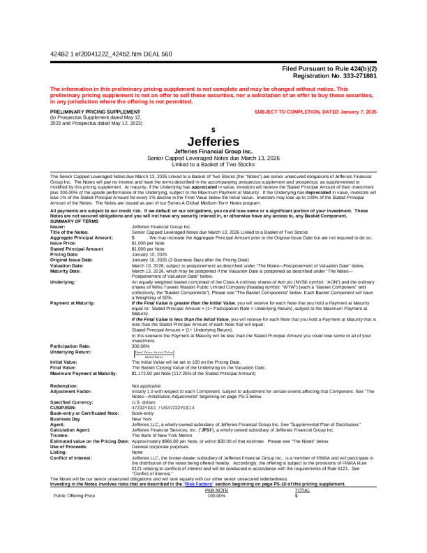 Jefferies Financial Group Inc. 美国股票报股说明书 (2025 - 01 - 08 版)