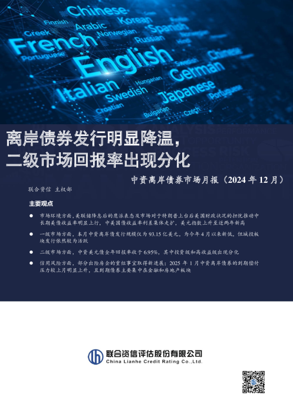 中资离岸债券市场月报（2024年12月）：离岸债券发行明显回落，二级市场回报率出现分化