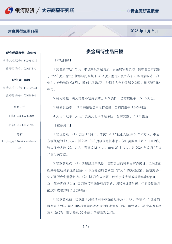 贵金属衍生品日报
