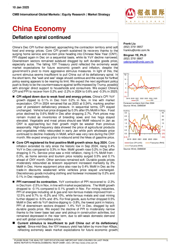 中国经济：通货紧缩螺旋继续