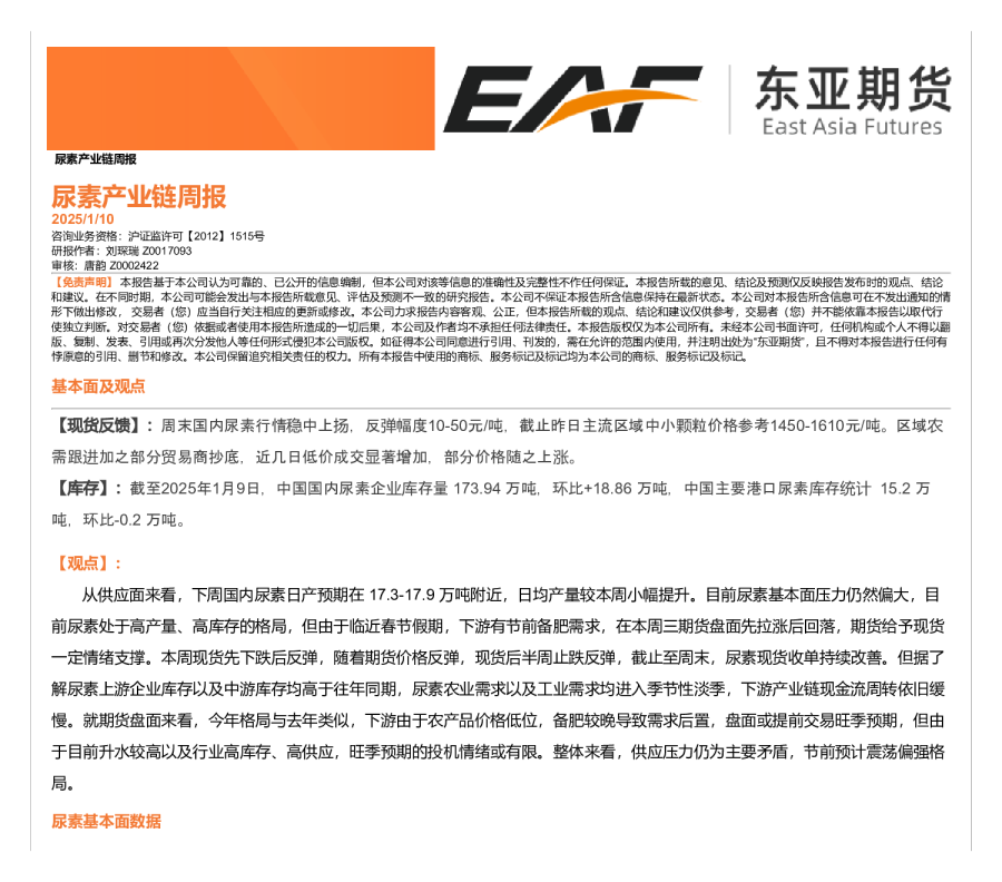 尿素产业链周报