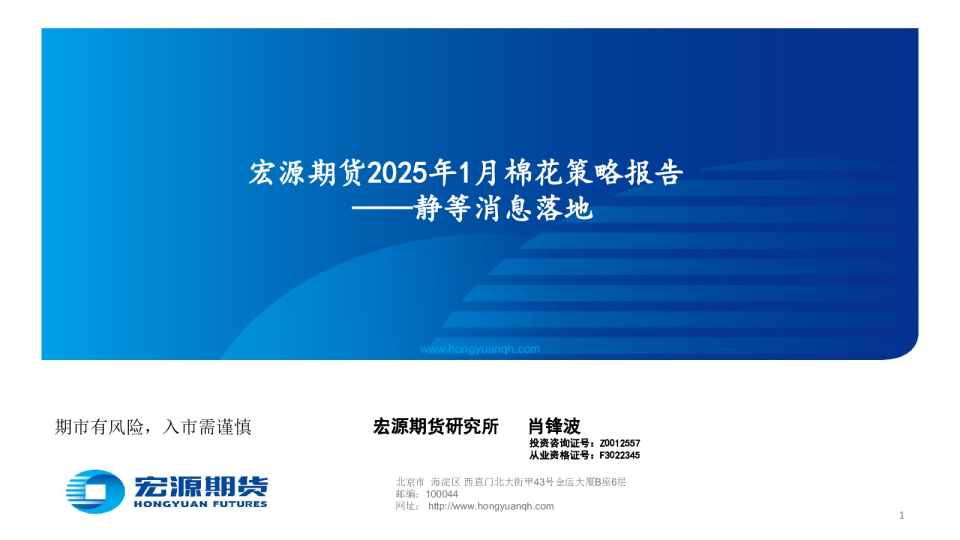2025年1月棉花策略报告：静等消息落地