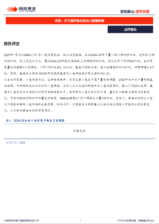 小麦：关注俄罗斯小麦出口放缓影响