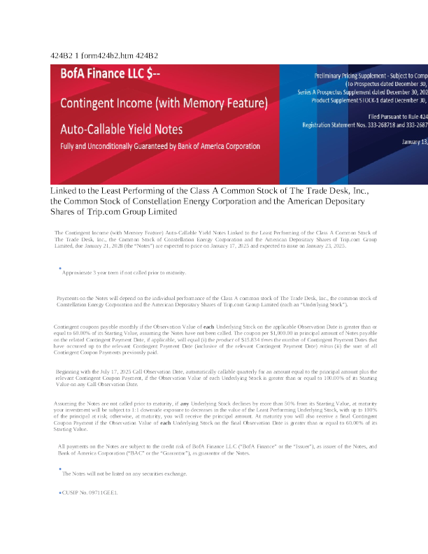 美国银行美股招股说明书(2025-01-14版)