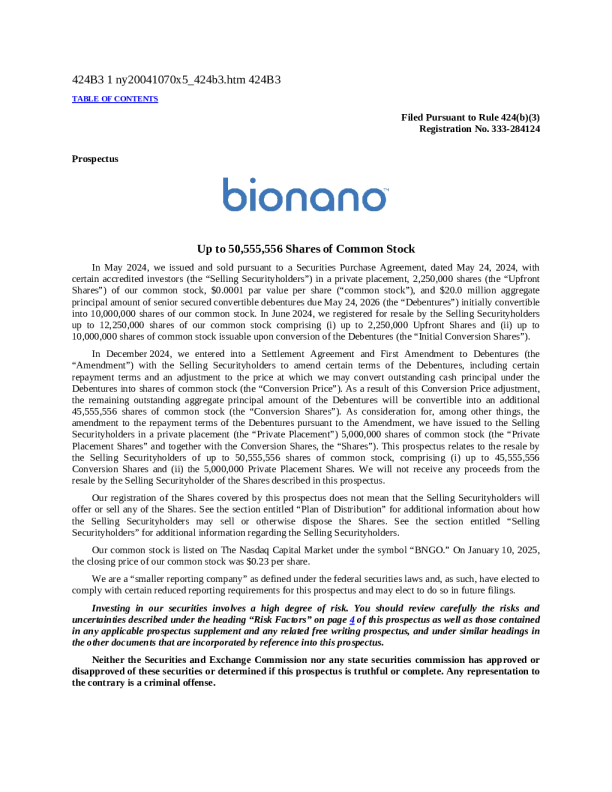 Bionano Genomics Inc 美股股票认字 (2025 - 01 - 14 版)
