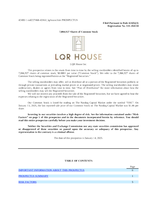 LQR House Inc 美股认字 (2025 - 01 - 14 版)