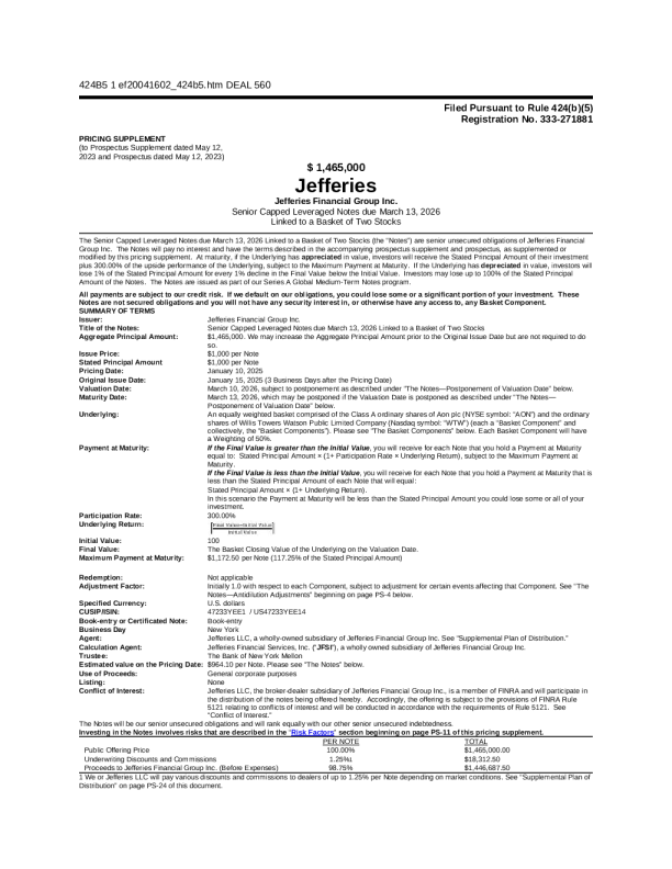 Jefferies Financial Group Inc. 美国股票报股说明书 (2025 - 01 - 14 版)