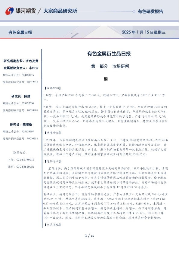 有色金属衍生品日报