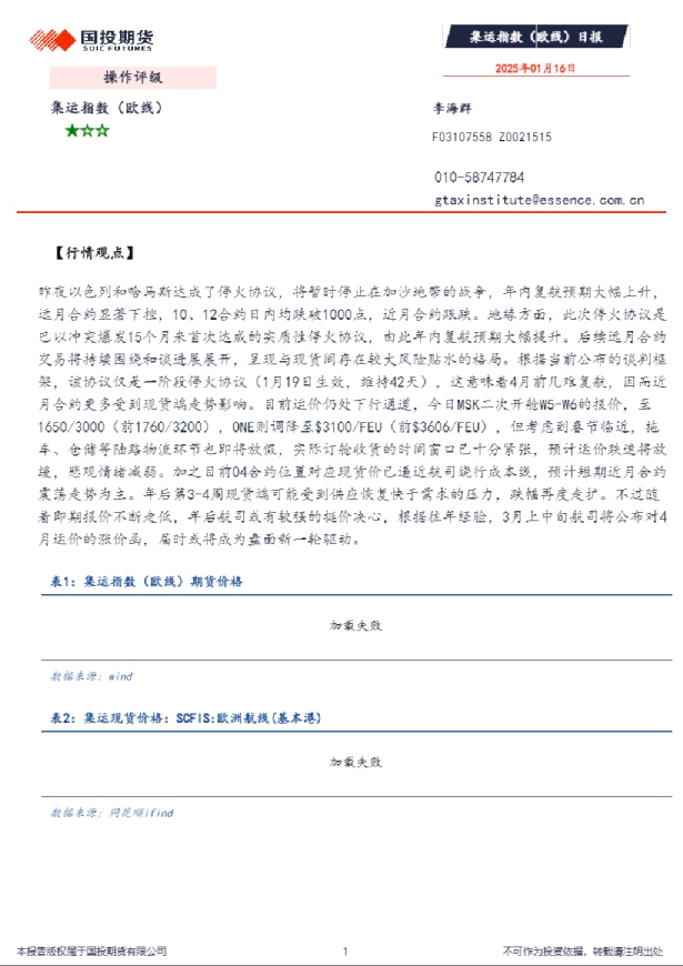 集运指数（欧线）日报
