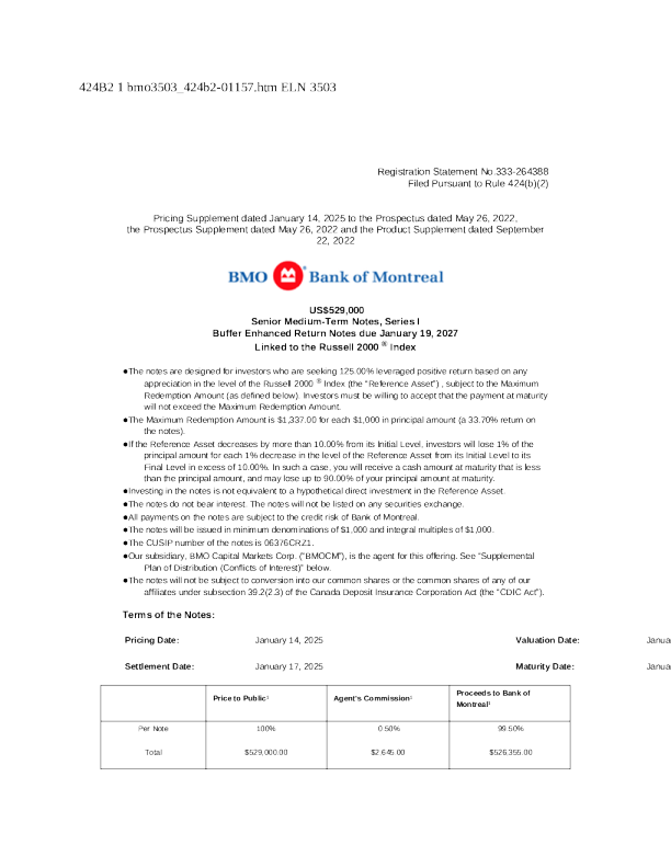 蒙特利尔银行美股招股说明书(2025-01-16版)