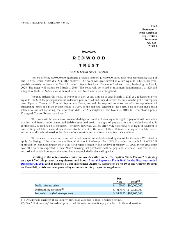 Redwood Trust Inc 美股  股说手册 (2025 - 01 - 16 版)