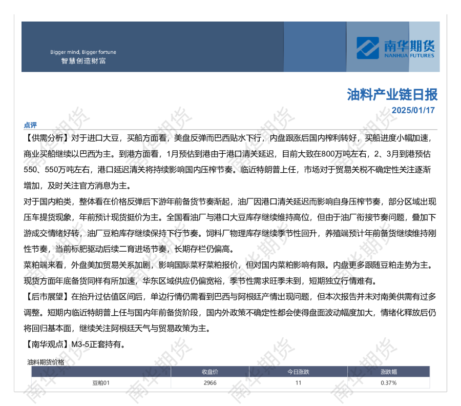 南华油料日报20250117