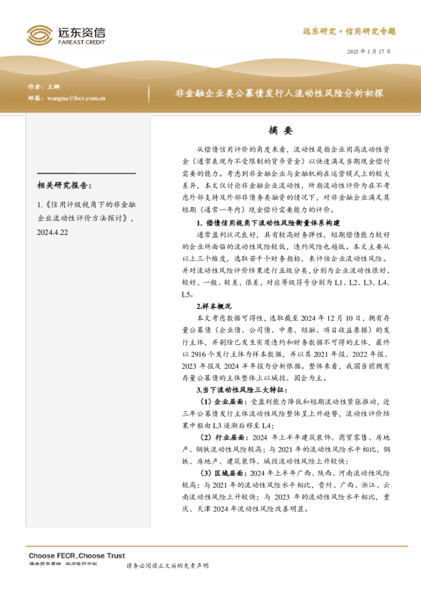 信用研究专题：非金融企业类公募债发行人流动性风险分析初探