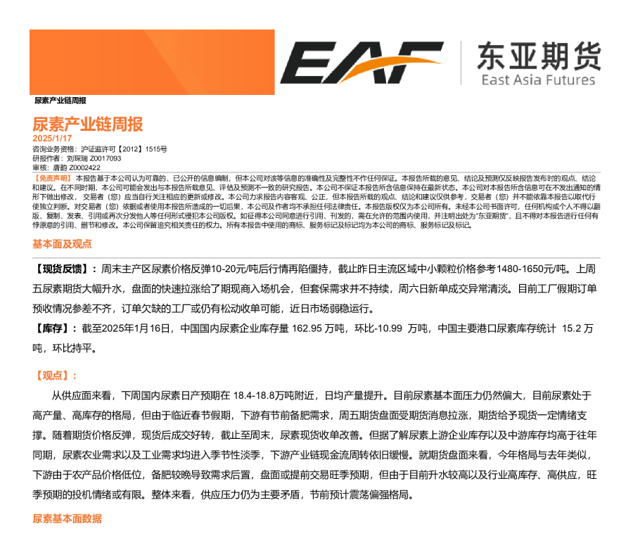 尿素产业链周报