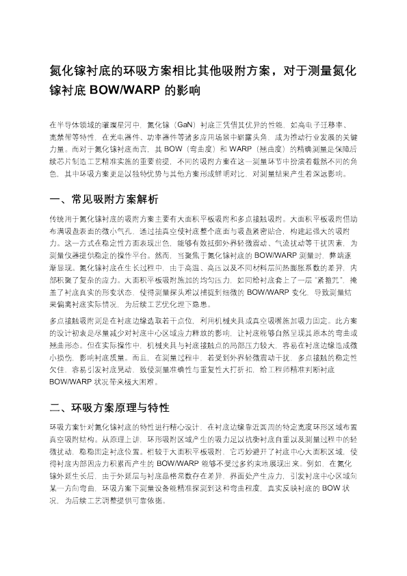 氮化镓衬底的环吸方案相比其他吸附方案，对于测量氮化镓衬底 BOW_WARP 的影响