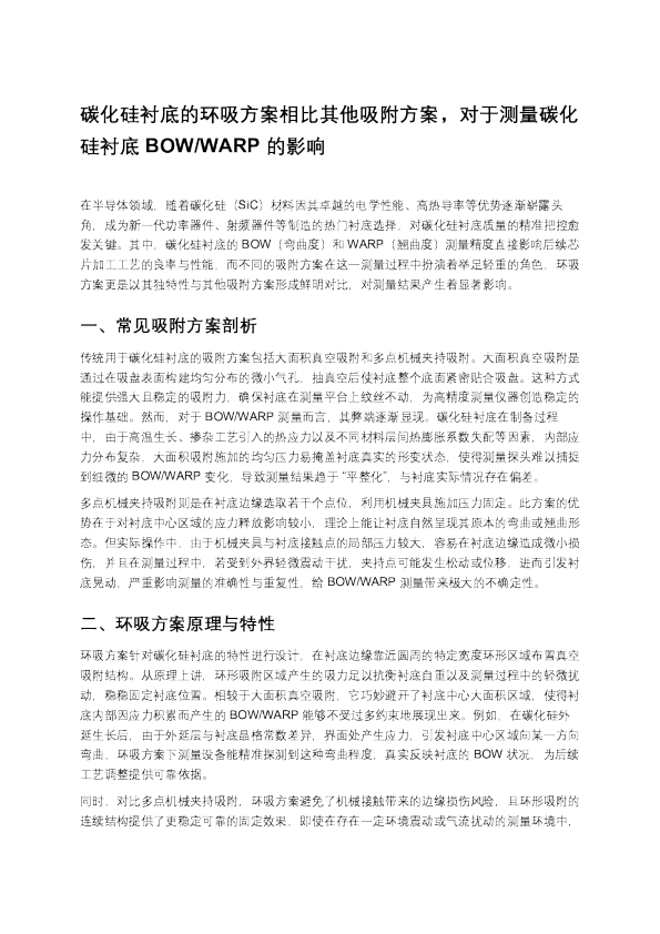 碳化硅衬底的环吸方案相比其他吸附方案，对于测量碳化硅衬底 BOW_WARP 的影响