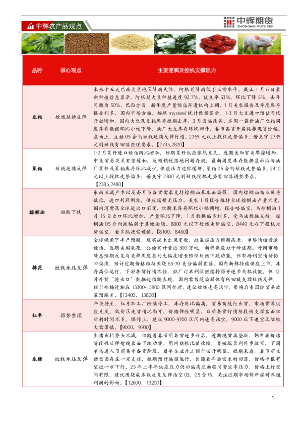 中辉农产品观点