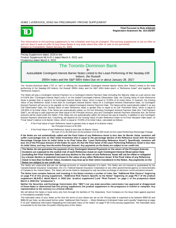 道明银行美股招股说明书(2025-01-21版)