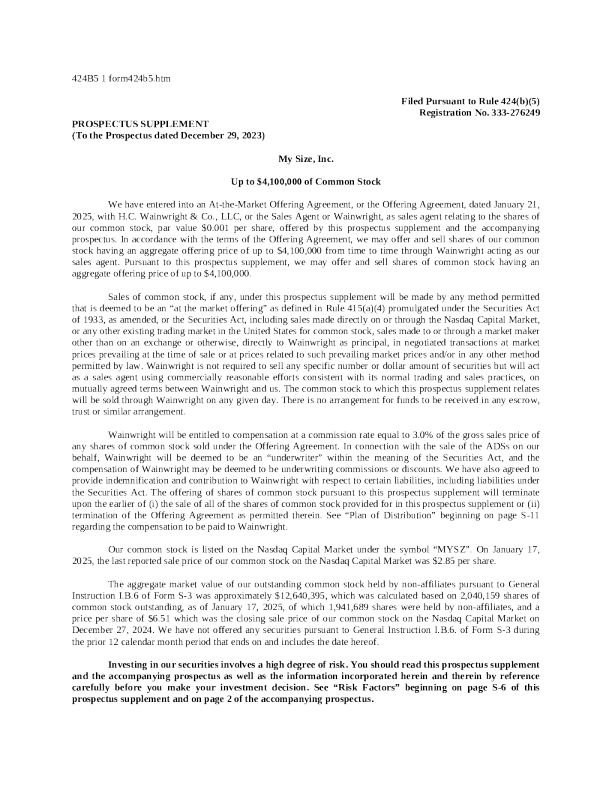 My Size Inc美股招股说明书(2025-01-21版)