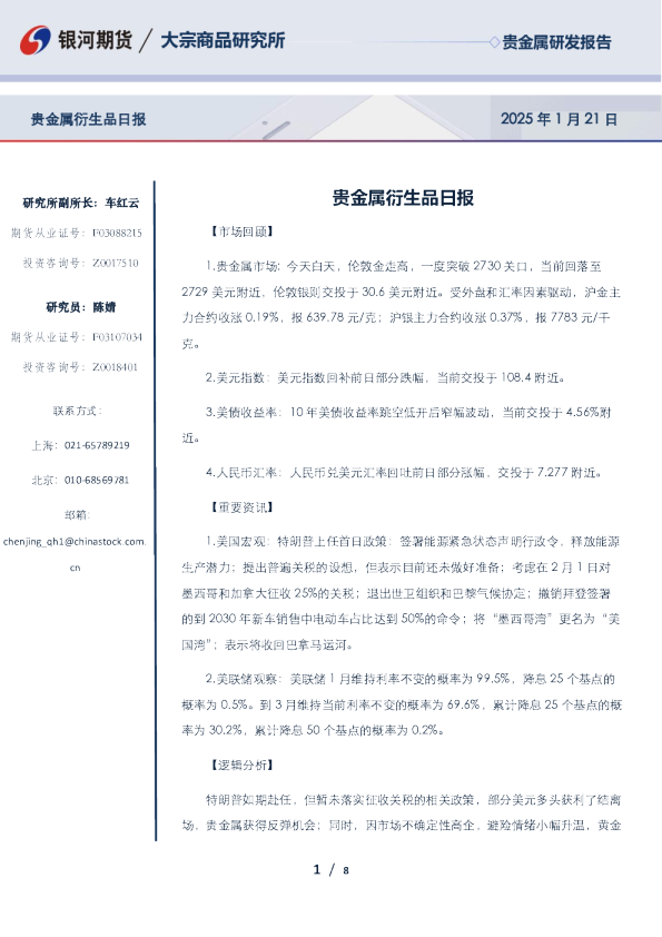 贵金属衍生品日报