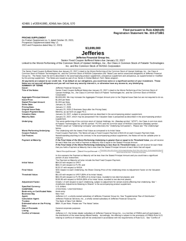 Jefferies Financial Group Inc. 美国股票报股说明书 (2025 - 01 - 22 版)