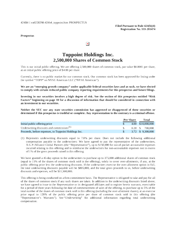 Toppoint Holdings Inc美股招股说明书(2025-01-22版)