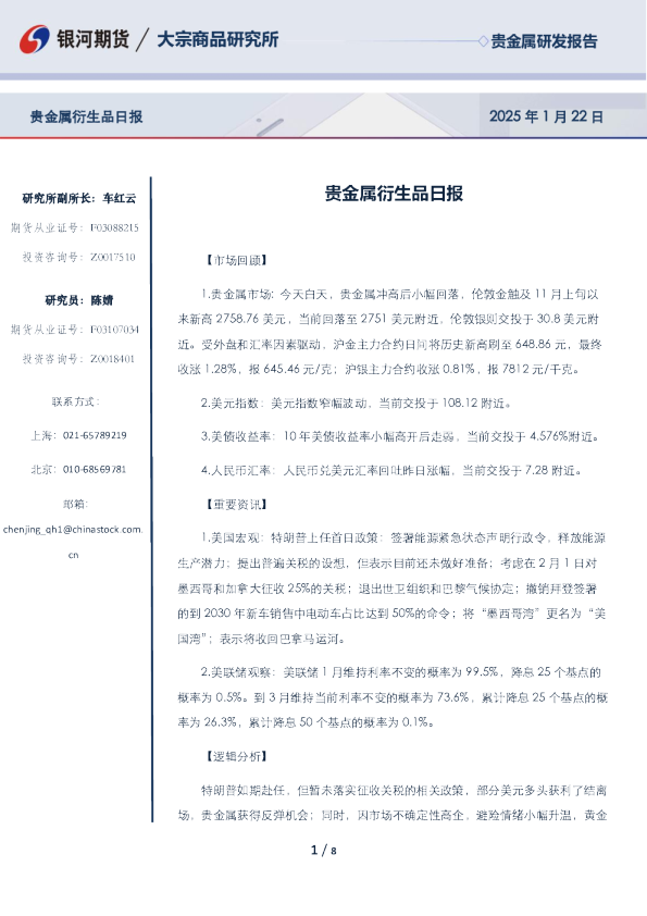 贵金属衍生品日报