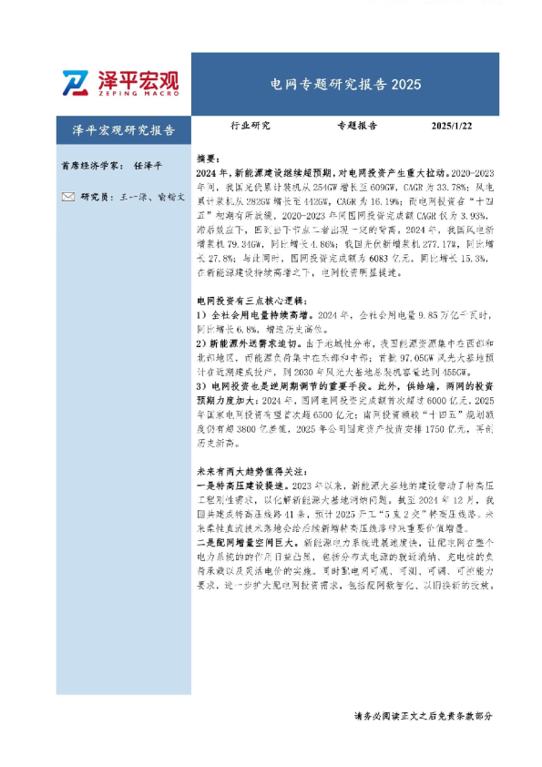 电网专题研究报告2025