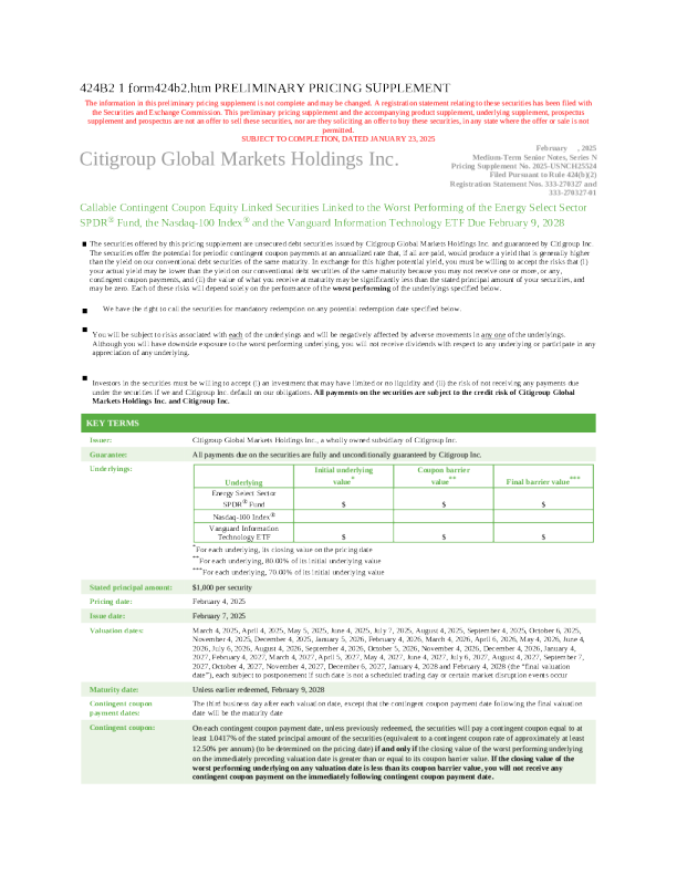 花旗集团美股招股说明书(2025-01-23版)