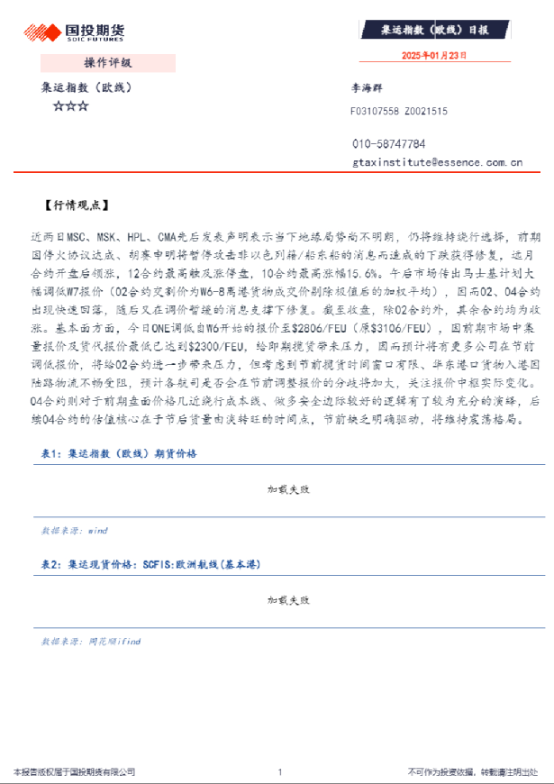 集运指数（欧线）日报