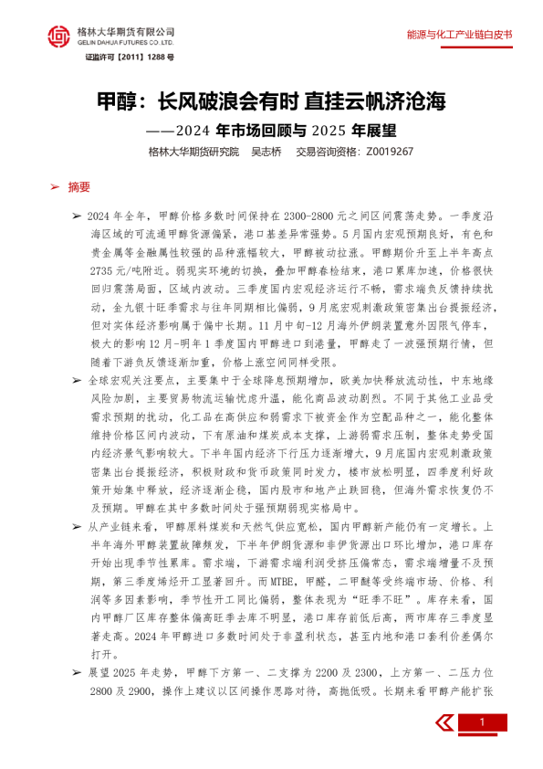 -2025年甲醇白皮书