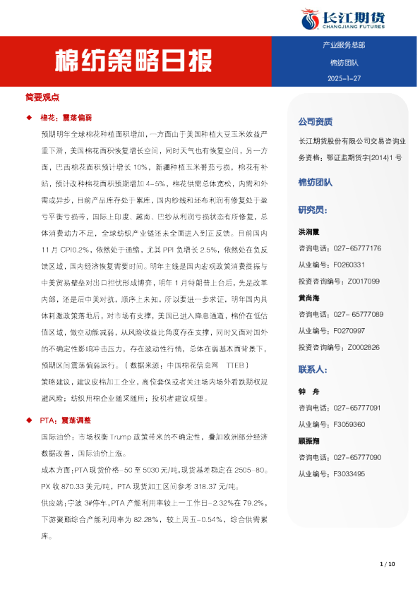 棉纺策略日报