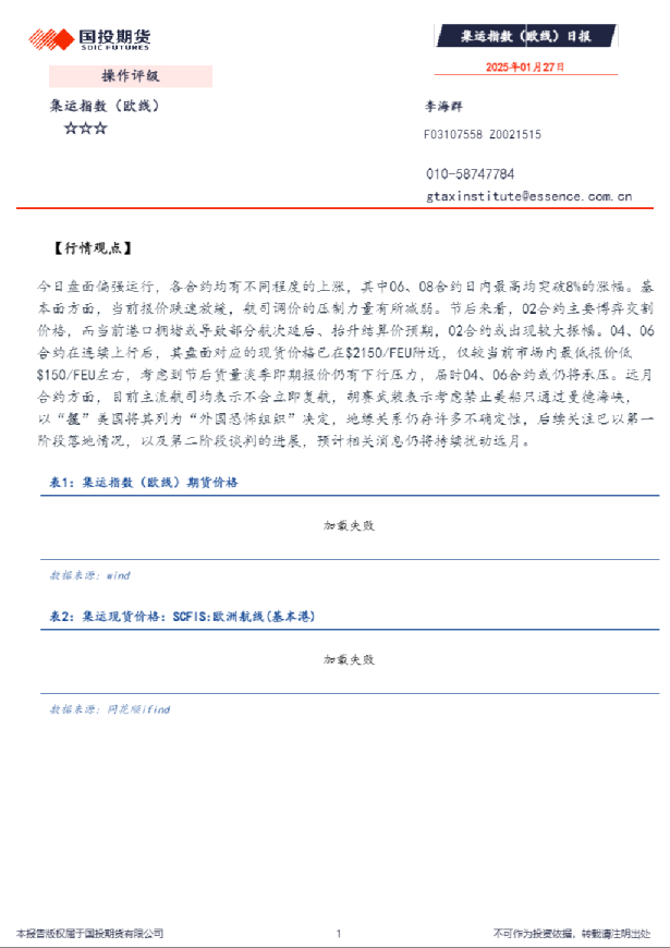 集运指数（欧线）日报