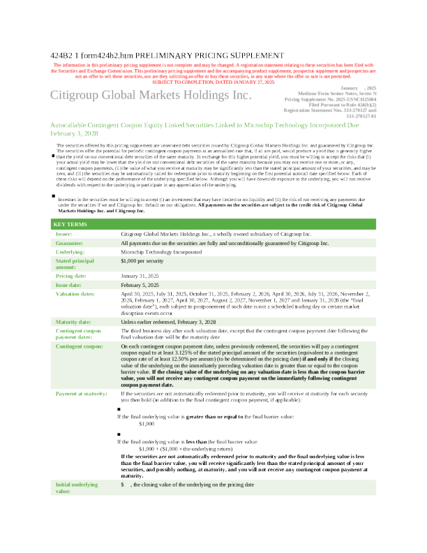 花旗集团美股招股说明书(2025-01-28版)