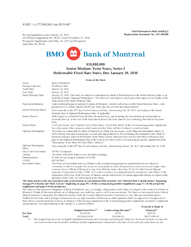 蒙特利尔银行美股招股说明书(2025-01-28版)