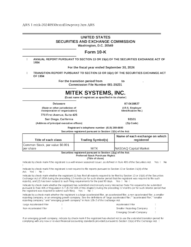 Mitek Systems Inc 2024年度报告