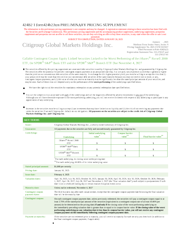 花旗集团美股招股说明书(2025-01-29版)