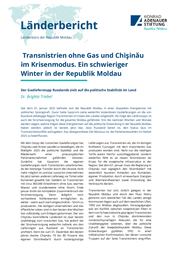 德涅斯特河沿岸无天然气，基什尼奥夫进入危机模式。摩尔多瓦共和国将面临一个艰难的冬天。