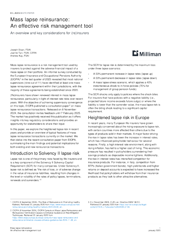 大规模失效再保险：一种有效的风险管理工具