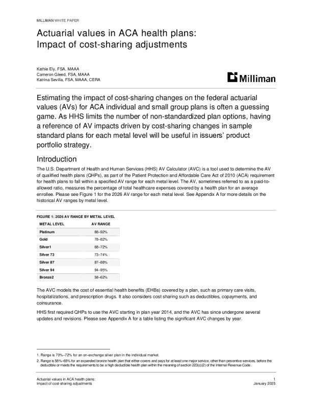 ACA健康计划中的精算值：成本分摊调整的影响