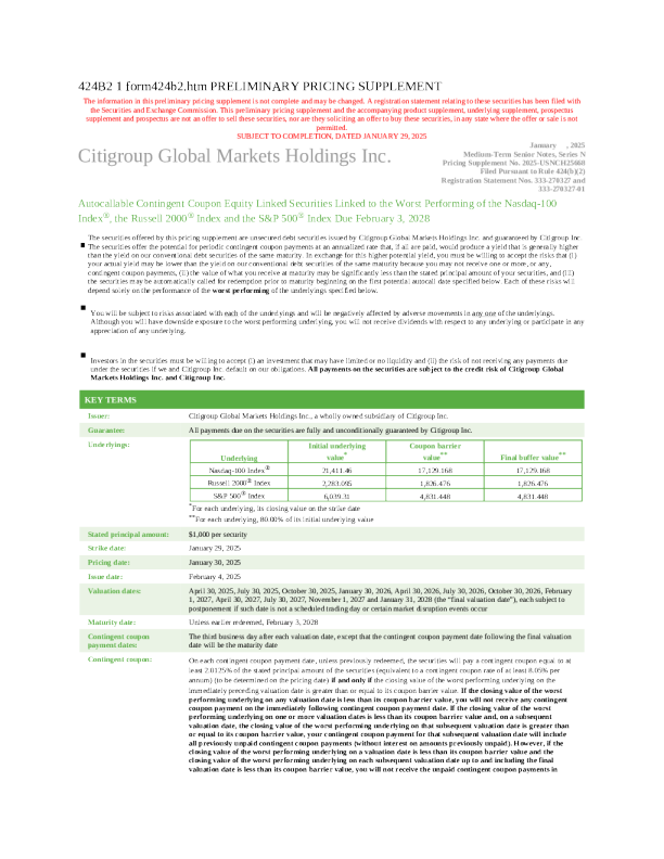 花旗集团美股招股说明书(2025-01-30版)