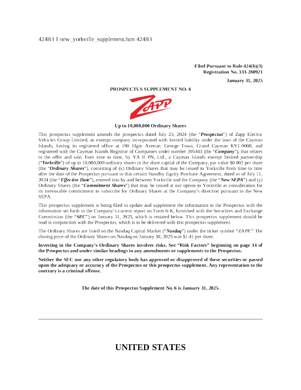 Zapp 电动汽车集团有限公司美股报股说 (2025 - 01 - 31 版)