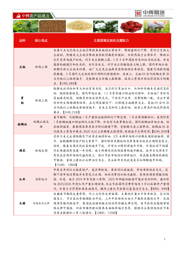 中辉农产品观点