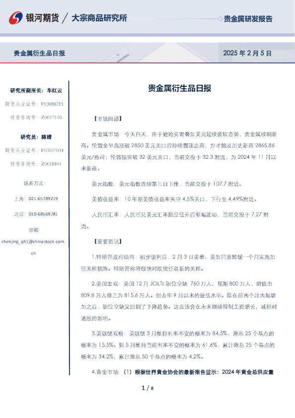 贵金属衍生品日报