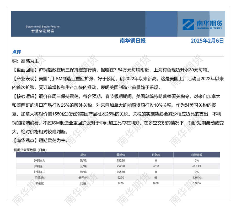 南华铜日报20250206