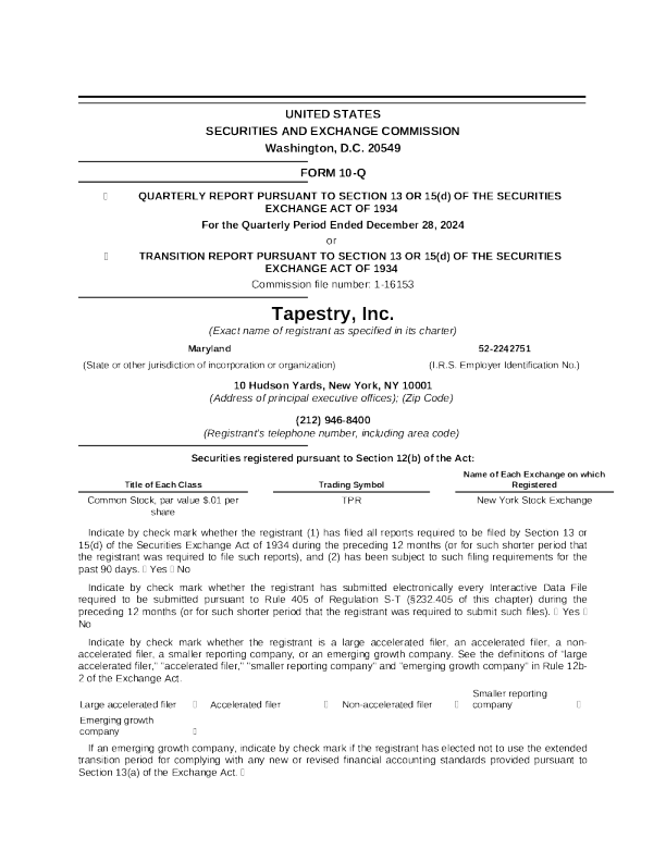 Tapestry Inc 2025 年年度报告