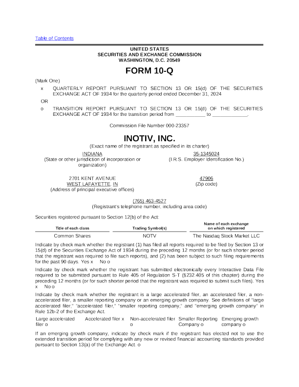 Inotiv：2025年年度报告